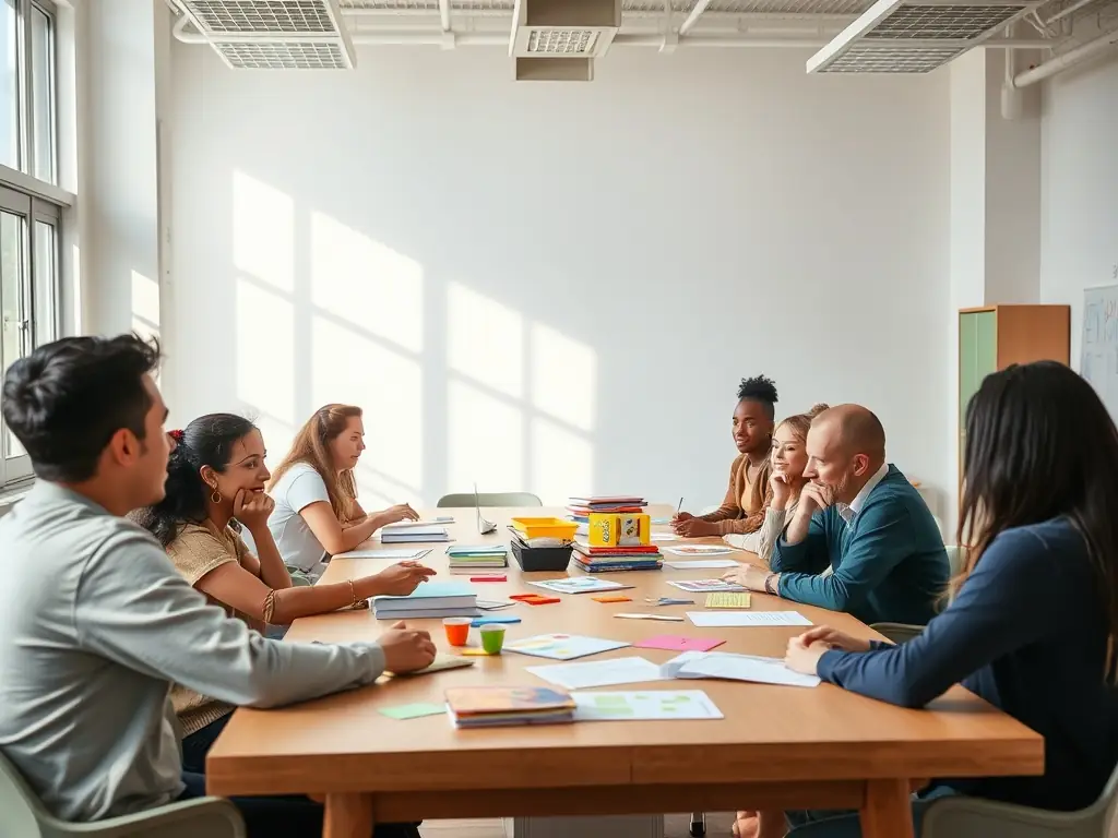 A photograph showing a group of students participating in an educational workshop at the abbey, learning about the site's history and the importance of cultural heritage preservation.